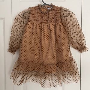 Zara baby 18-24 Month Flocked long sleeved combination dress in Caramel
